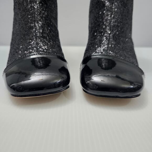 Circus By Sam Edelman Osten Ankle Bootie 7 Black Glitter Faux Leather Cap Toe - Picture 6 of 14